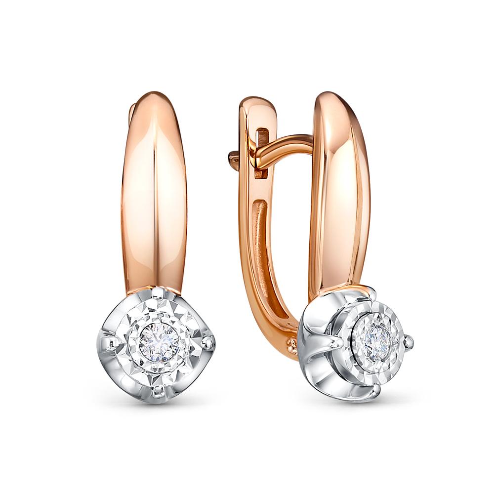 Серьги с английским замком RoseGrace, красное золото 375 проба, вставка бриллиант (RoseGrace, Россия)