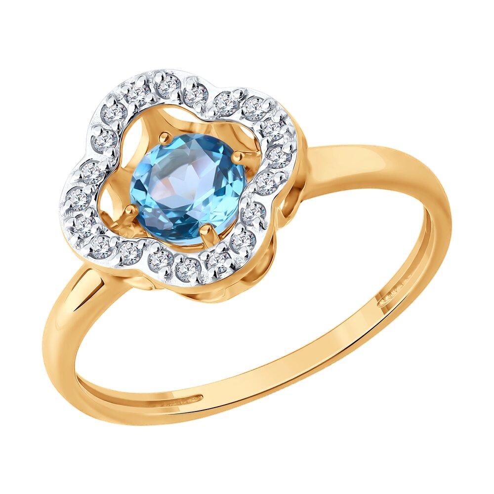 Кольцо декоративное, красное золото 585 проба, вставка фианит/топаз (Россия)