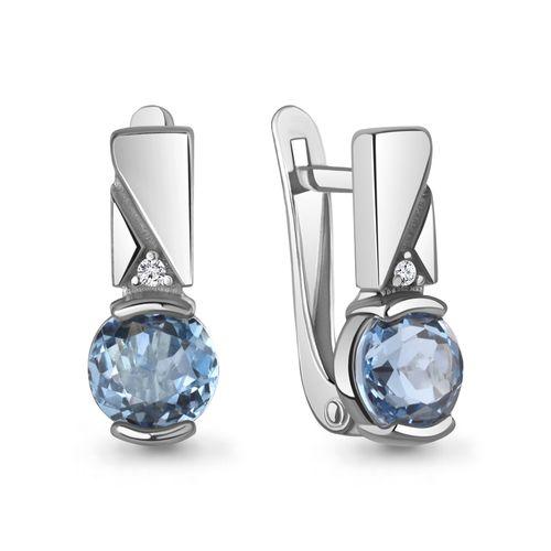 Серьги с английским замком Aquamarine,  серебро 925 проба, вставка фианит (Aquamarine, Россия)