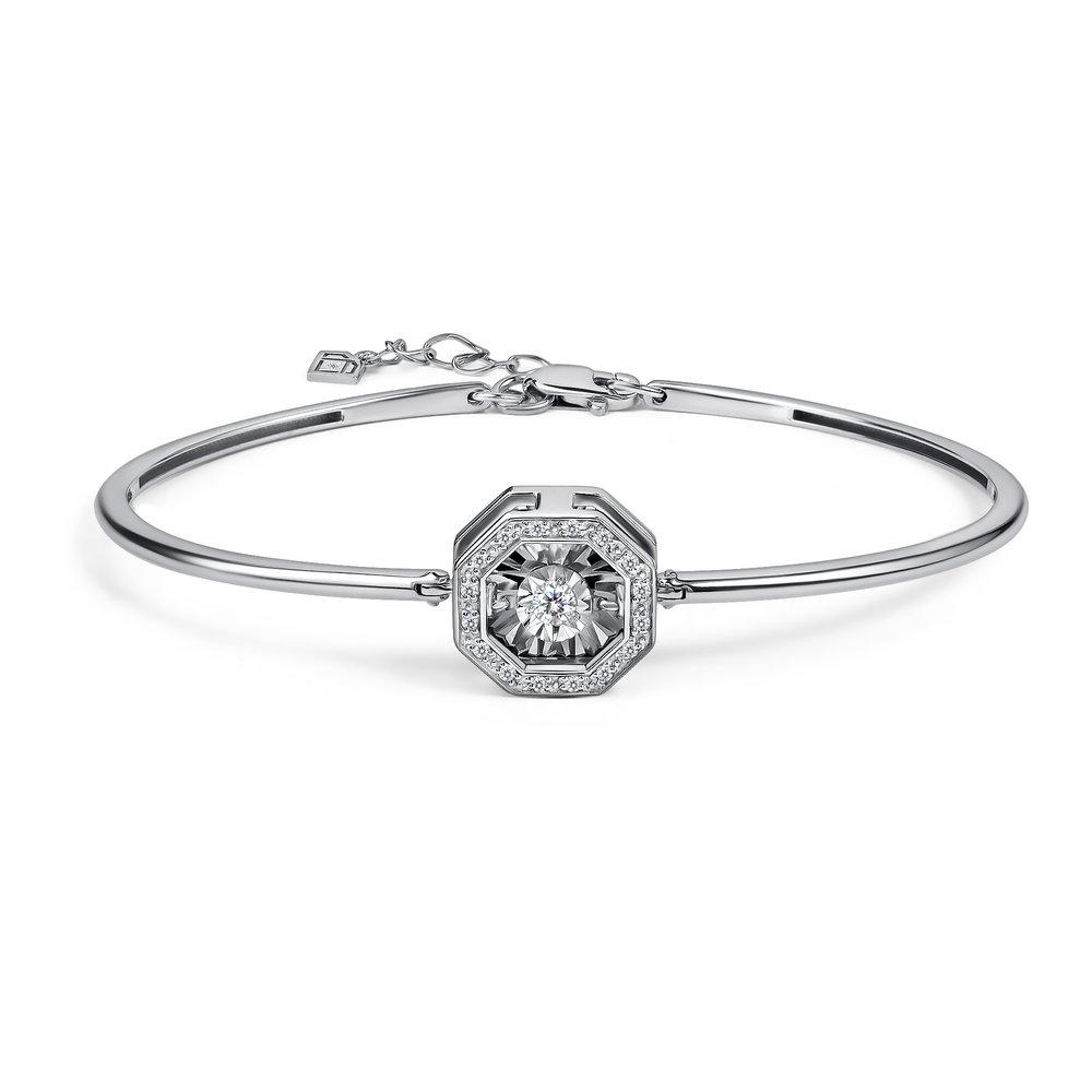 Браслет жесткий Grigoriev, белое золото 585 проба, вставка бриллиант