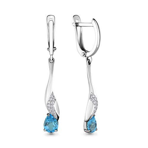 Серьги длинные Aquamarine,  серебро 925 проба, вставка фианит