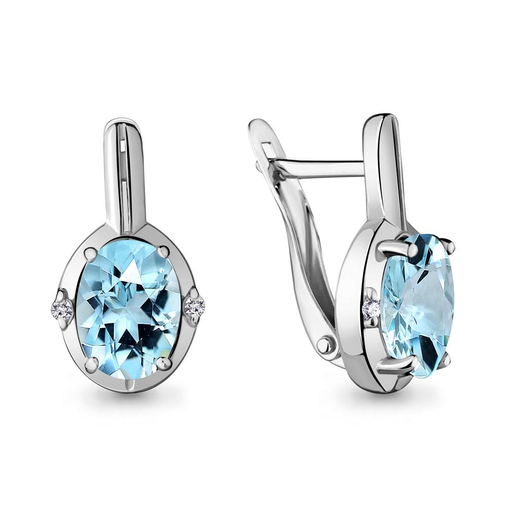 Серьги с английским замком Aquamarine,  серебро 925 проба, вставка фианит