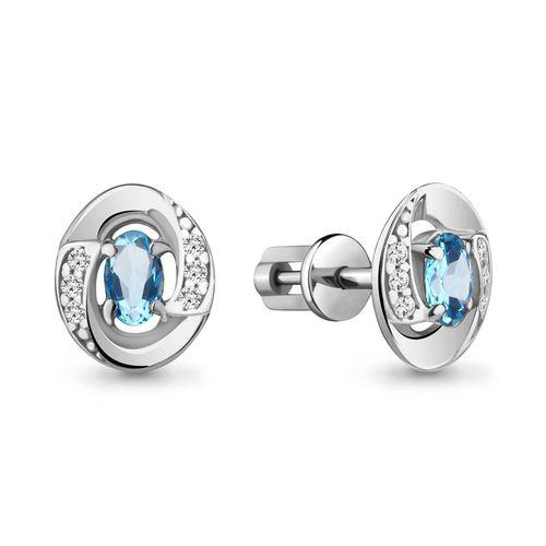 Серьги пусеты Aquamarine,  серебро 925 проба, вставка фианит