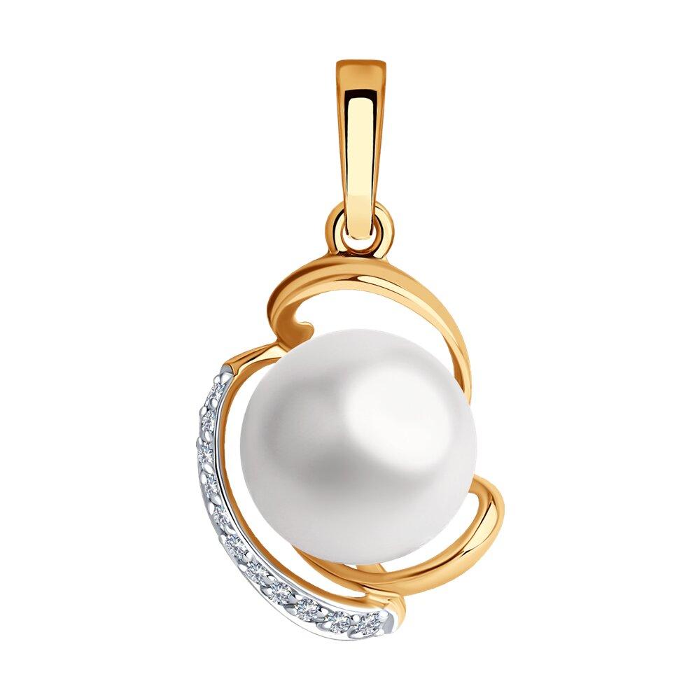 Подвеска декоративная SOKOLOV, красное золото 585 проба, вставка фианит/жемчуг