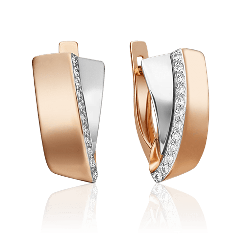 Серьги с английским замком Platina Jewellery, красное золото 585 проба, вставка фианит