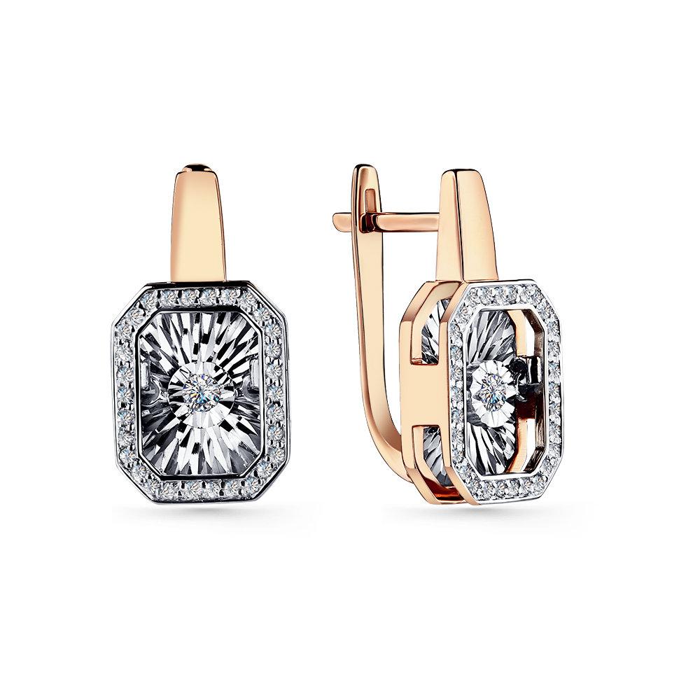 Серьги с английским замком Grigoriev, красное золото 585 проба, вставка бриллиант