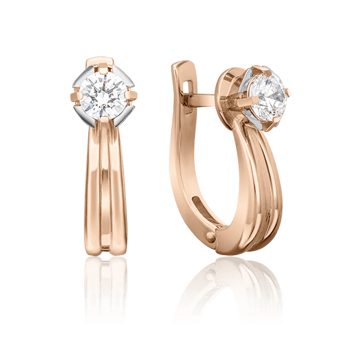 Серьги с английским замком Platina Jewellery, красное золото 585 проба, вставка фианит