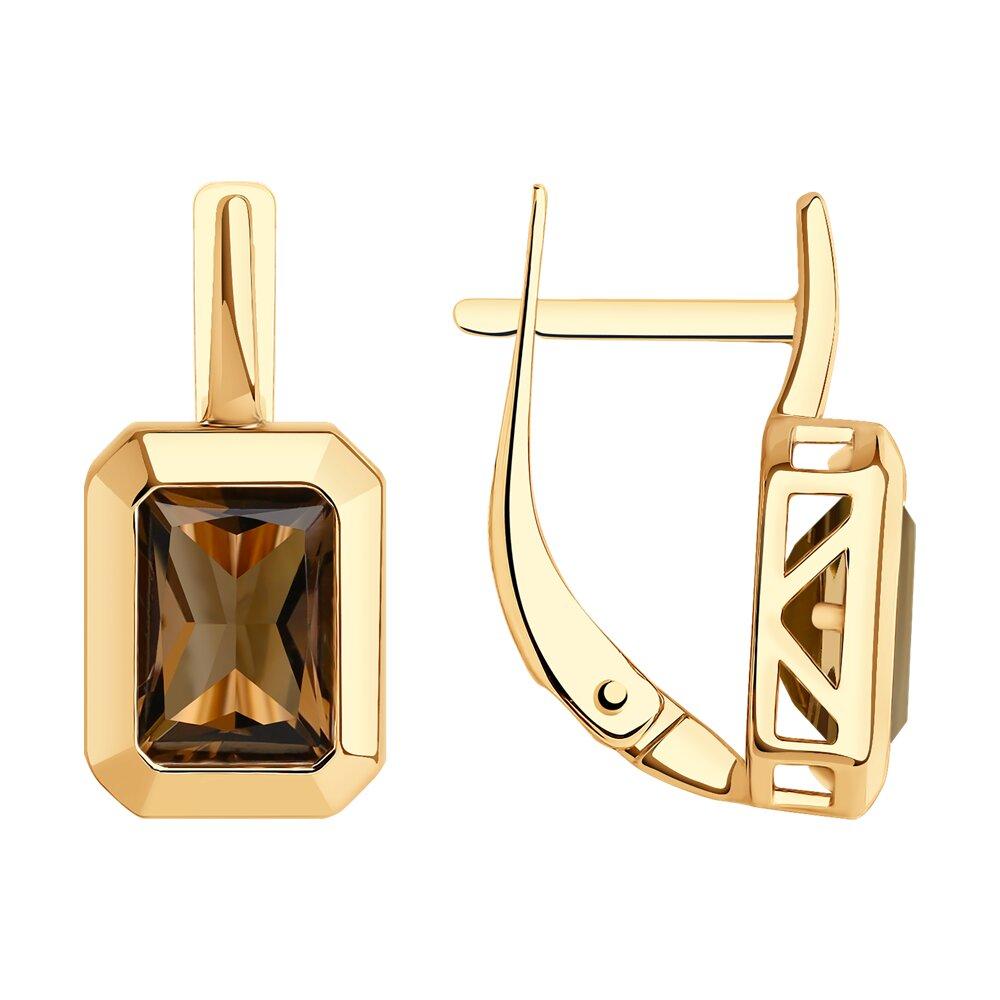 Серьги с английским замком, красное золото 585 проба, вставка раухтопаз (Россия)