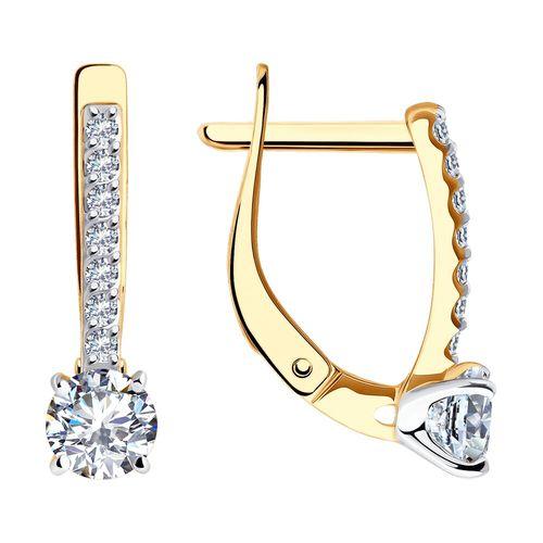 Серьги с английским замком Sokolov и Diamant, красное золото 585 проба, вставка фианит (Sokolov и Diamant, Россия)