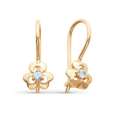 Серьги детские, красное золото 585 проба, вставка фианит (Беларусь)