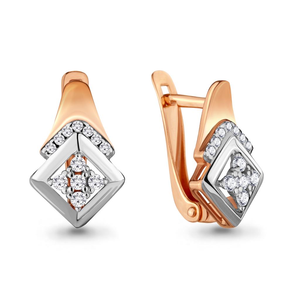 Серьги с английским замком Aquamarine, красное золото 585 проба, вставка фианит/эмаль (Aquamarine, Россия)