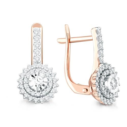 Серьги с английским замком 7 Карат, красное золото 585 проба, вставка бриллиант (7 Карат, Беларусь)