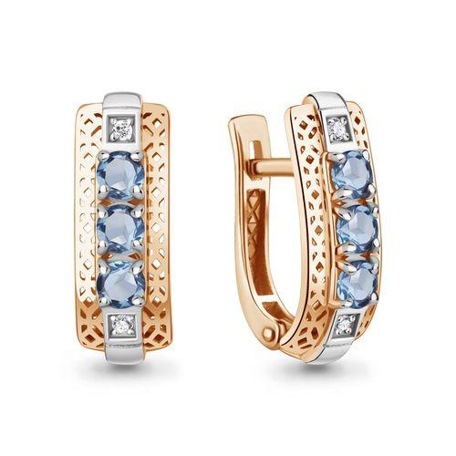 Серьги с английским замком Aquamarine, красное золото 585 проба, вставка фианит (Aquamarine, Россия)