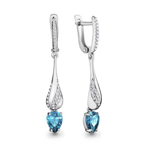 Серьги длинные Aquamarine,  серебро 925 проба, вставка фианит