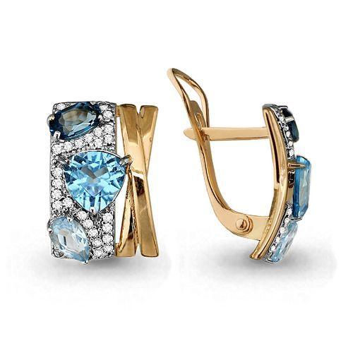 Серьги с английским замком Aquamarine, красное золото 585 проба, вставка фианит