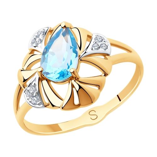 Кольцо декоративное SOKOLOV, красное золото 585 проба, вставка фианит/топаз (SOKOLOV, Россия)