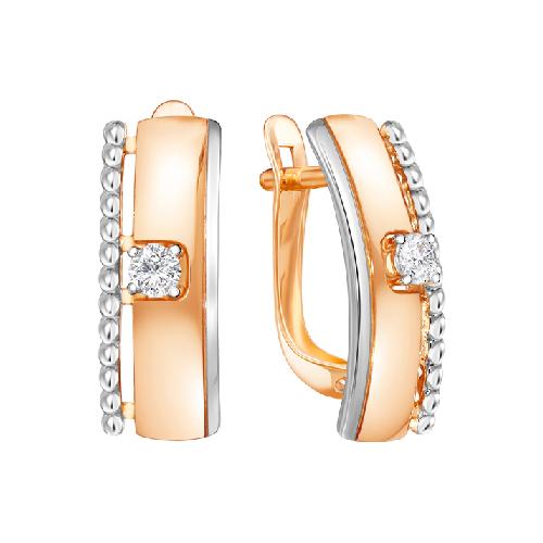 Серьги с английским замком ZOLOTYE UZORY, красное золото 585 проба, вставка цирконий (ZOLOTYE UZORY, Россия)