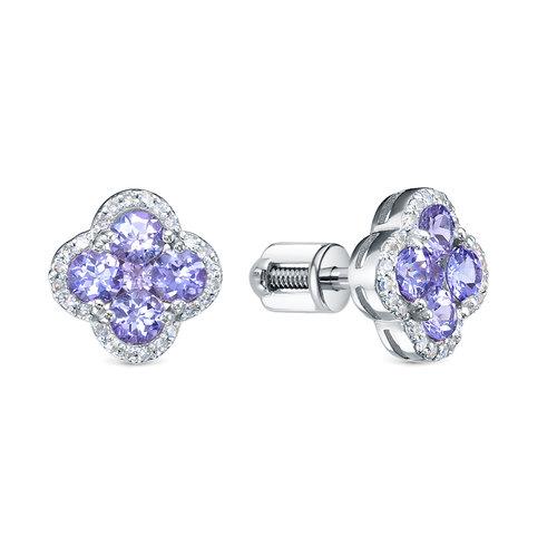 Серьги пусеты RoseGrace, белое золото 585 проба, вставка танзанит