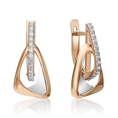 Серьги с английским замком Platina Jewellery, красное золото 585 проба, вставка фианит