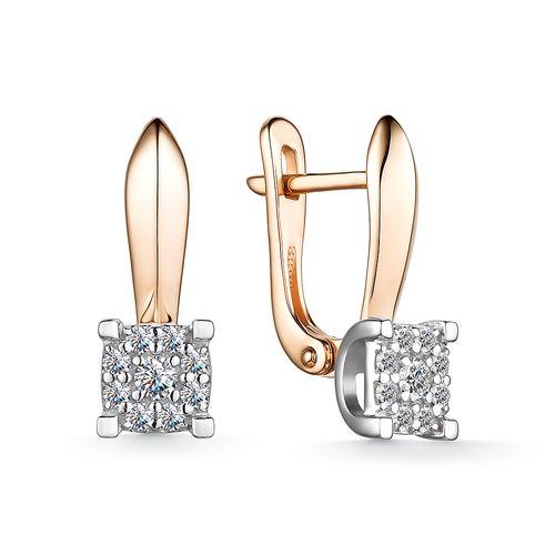 Серьги с английским замком Bellissima, красное золото 585 проба, вставка бриллиант (Bellissima, Россия)