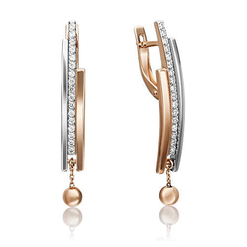 Серьги длинные Platina Jewelry, комбинированное золото 585 проба, вставка фианит
