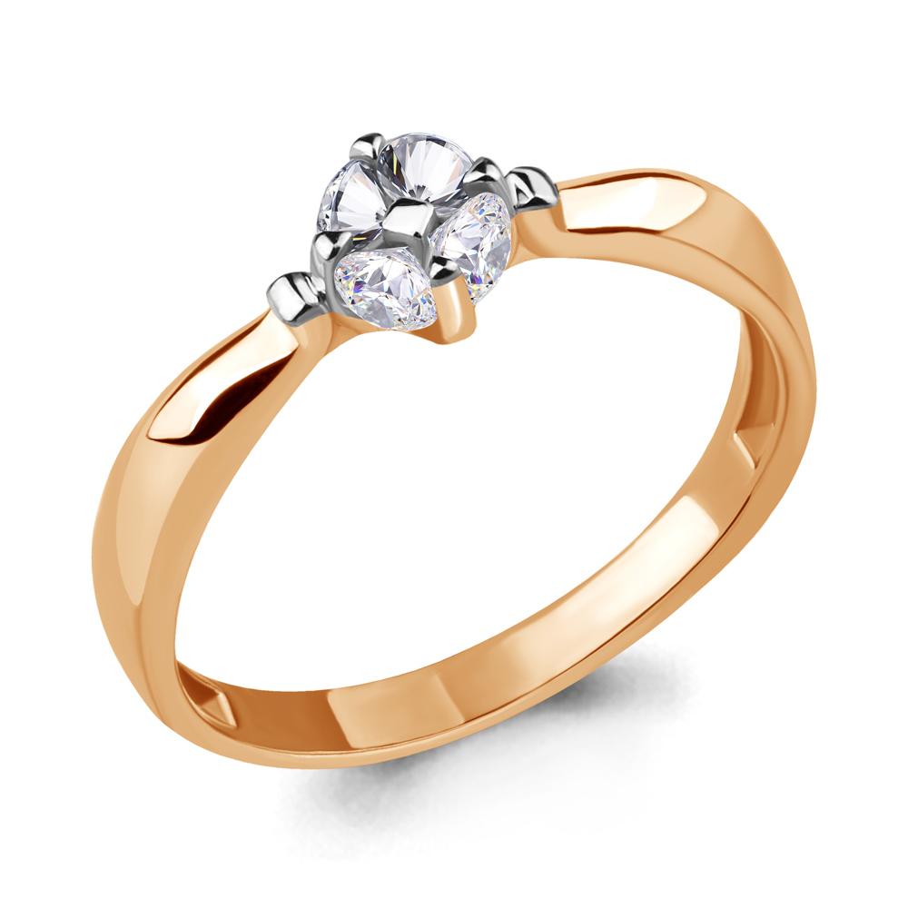 Кольцо помолвочное Aquamarine, красное золото 585 проба, вставка фианит (Aquamarine, Россия)