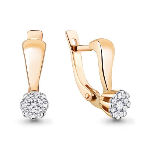 Серьги с английским замком Aquamarine, красное золото 585 проба, вставка бриллиант (Aquamarine, Россия)
