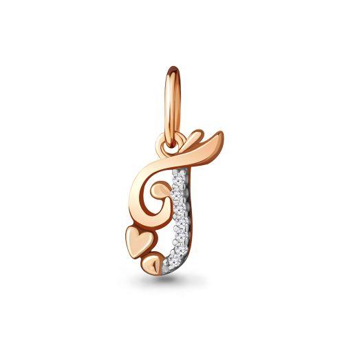 Подвеска буква Aquamarine,  золото 585 проба, вставка фианит