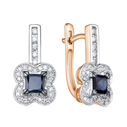 Серьги с английским замком RoseGrace, красное золото 585 проба, вставка сапфир