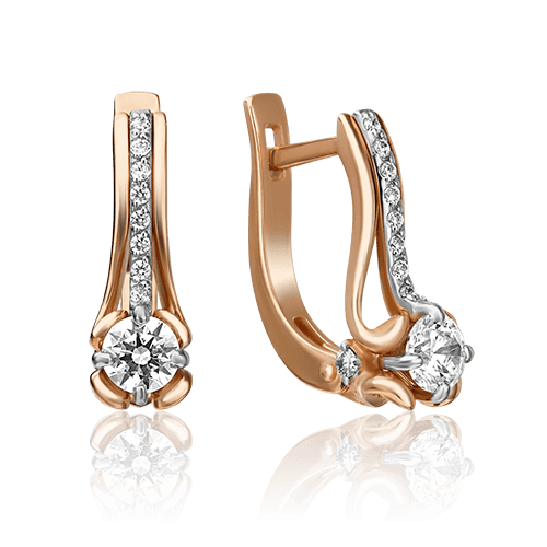 Серьги с английским замком Platina Jewellery, красное золото 585 проба, вставка фианит