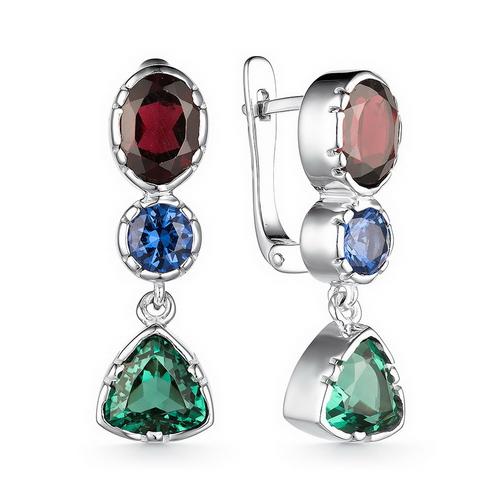 Серьги длинные,  серебро 925 проба, вставка гранат (Россия)