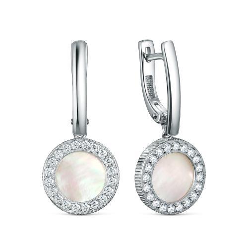 Серьги длинные Серебро России,  серебро 925 проба, вставка фианит/перламутр (Серебро России, Россия)