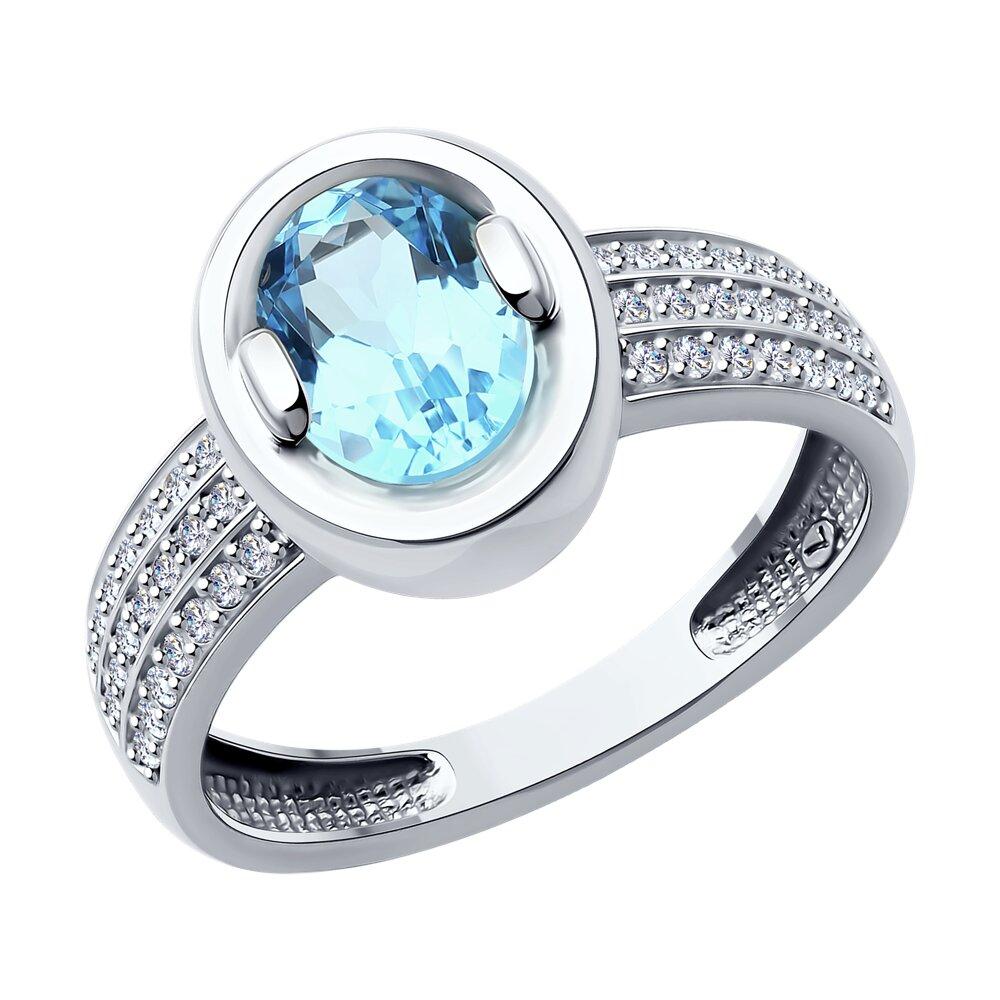 Кольцо декоративное, белое золото 585 проба, вставка фианит/топаз (Россия)