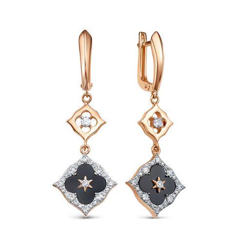 Серьги длинные Berger, красное золото 585 проба, вставка оникс