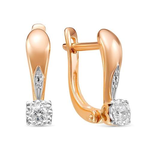 Серьги с английским замком Diamond Union, красное золото 585 проба, вставка бриллиант (Diamond Union, Россия)