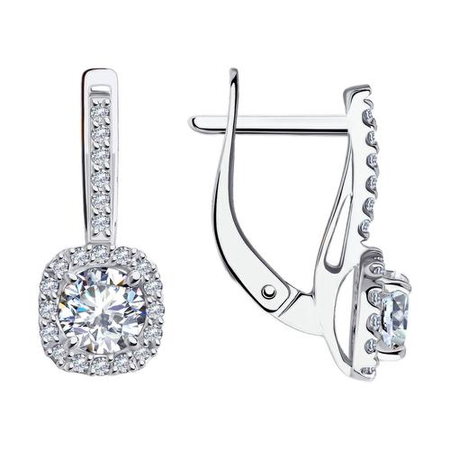 Серьги с английским замком Diamant, белое золото 585 проба, вставка фианит (Diamant, Россия)