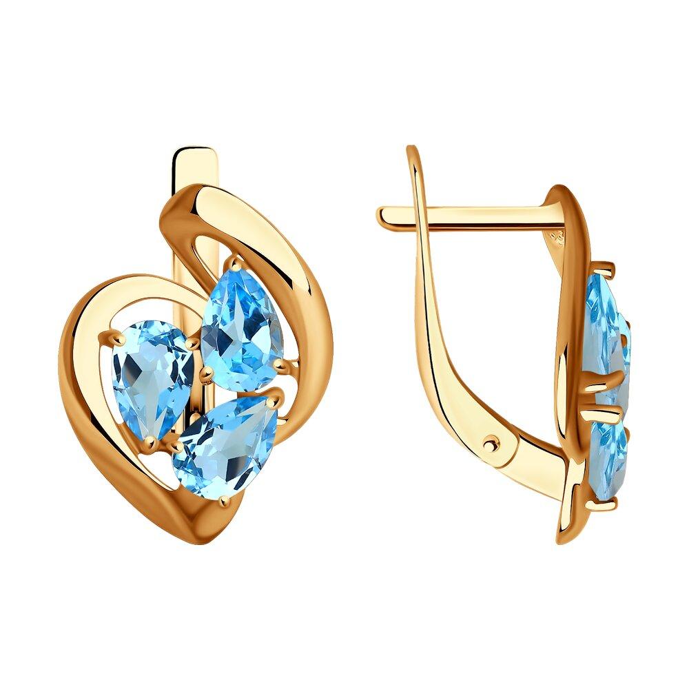 Серьги с английским замком, красное золото 585 проба, вставка топаз (Россия)