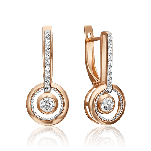 Серьги с английским замком Platina Jewellery, красное золото 585 проба, вставка фианит