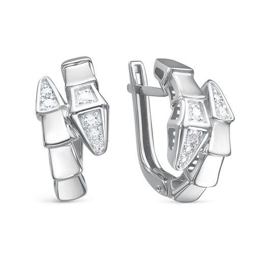 Серьги с английским замком,  серебро 925 проба, вставка фианит (Россия)