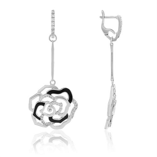 Серьги с английским замком,  серебро 925 проба, вставка фианит (Украина)