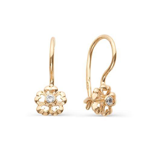 Серьги детские, красное золото 585 проба, вставка фианит (Беларусь)
