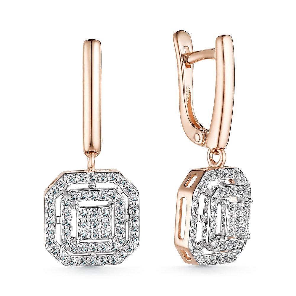 Серьги длинные Bellissima, красное золото 585 проба, вставка бриллиант (Bellissima, Россия)