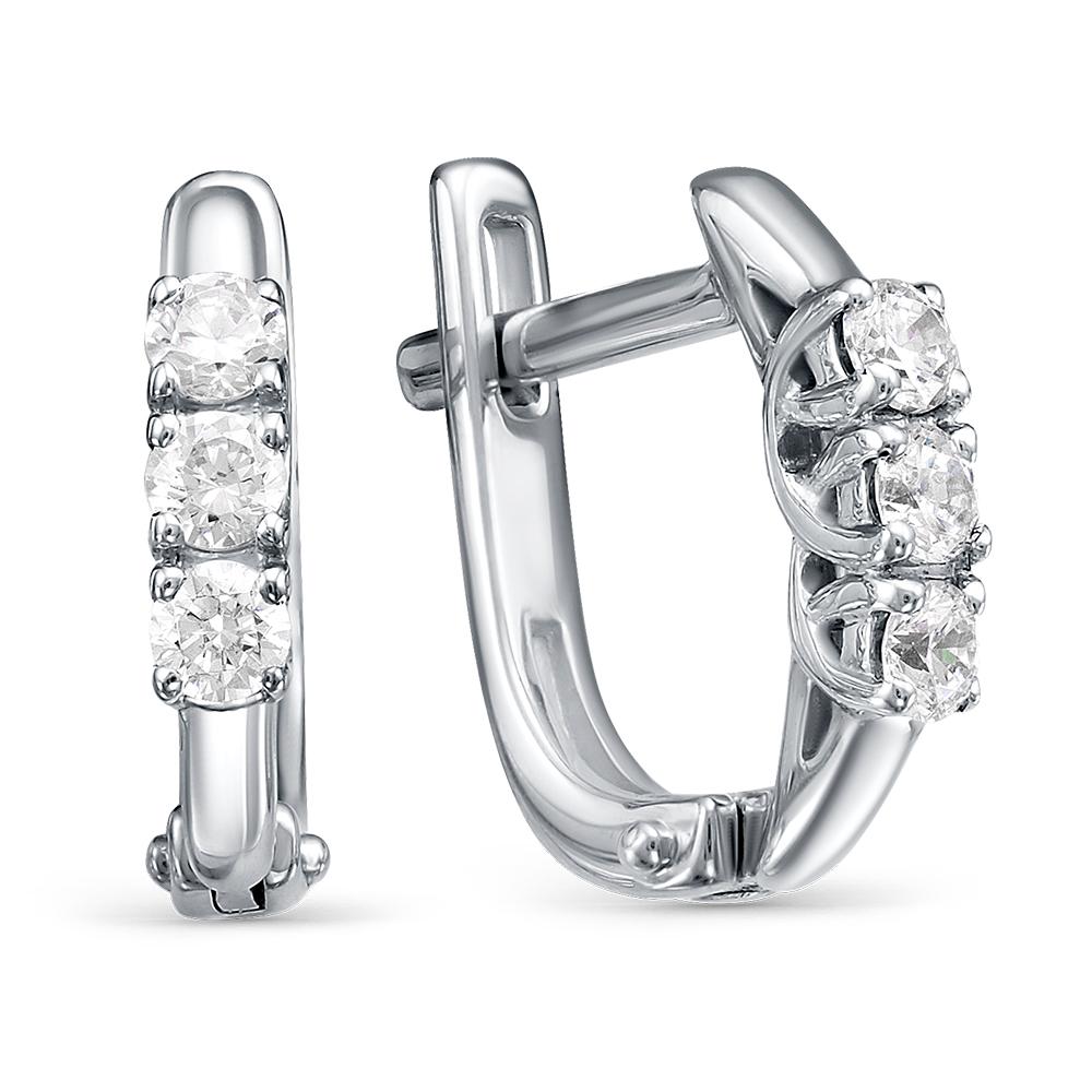 Серьги с английским замком Diamond Union, белое золото 585 проба, вставка бриллиант