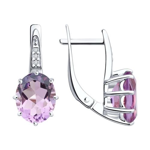 Серьги с английским замком Sokolov и Diamant,  серебро 925 проба, вставка аметист (Sokolov и Diamant, Россия)