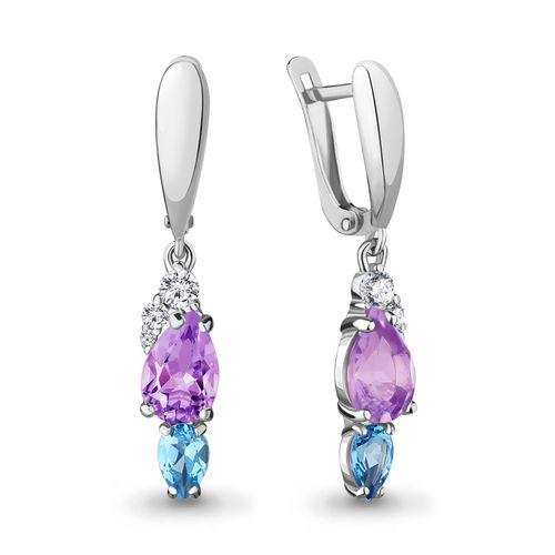 Серьги длинные Aquamarine,  серебро 925 проба, вставка фианит