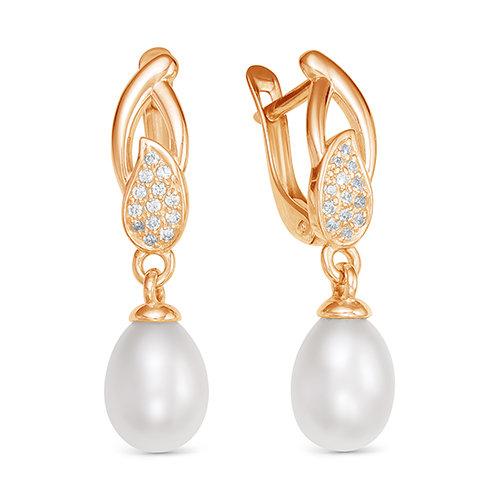 Серьги длинные Zlato, красное золото 585 проба, вставка жемчуг (Zlato, Россия)