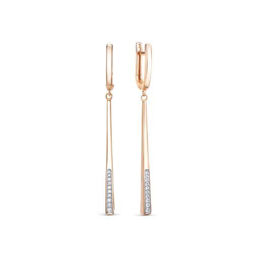 Серьги длинные Berger, красное золото 585 проба, вставка фианит