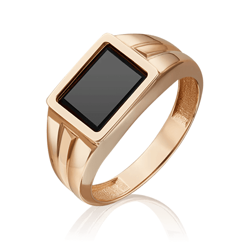 Кольцо печатка Platina Jewelry, красное золото 585 проба, вставка оникс