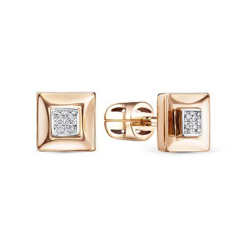 Серьги пусеты Berger, красное золото 585 проба, вставка фианит