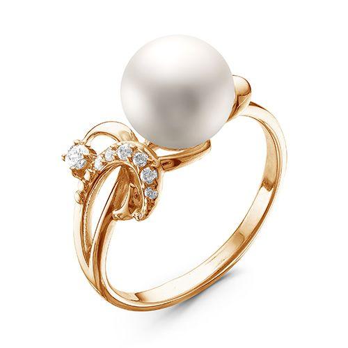 Кольцо декоративное Zlato, красное золото 585 проба, вставка фианит/жемчуг (Zlato, Россия)